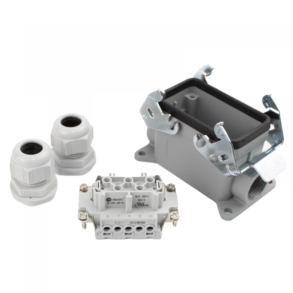 Industriesteckverbinder - Sockelgehäuse seitlicher Eingang + Buchse 10 Polig 16A - Metall - Kopie